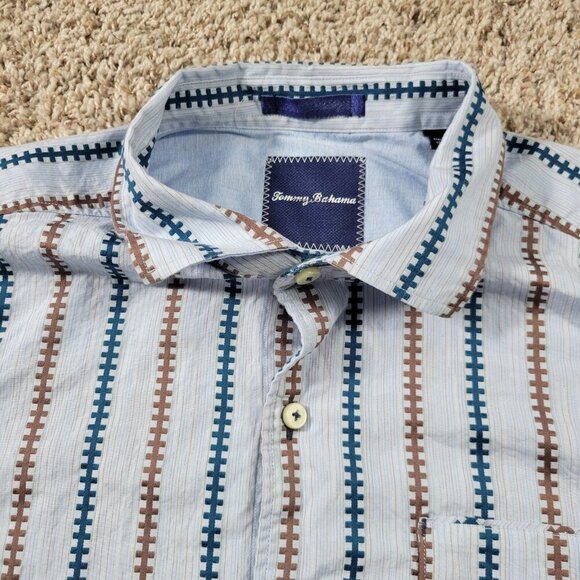 Tommy Bahama Shirt Mens Large Blue Stripe Geometric Button Up Long Sleeve - Picture 2 of 7